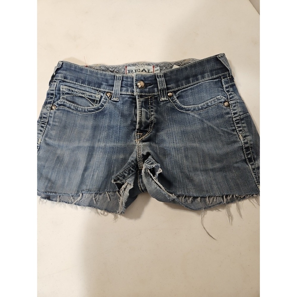 Ariat REAL Denim Shorts Womens 29R Cutoff Raw Hem Embroidered Cowgirl (1623
